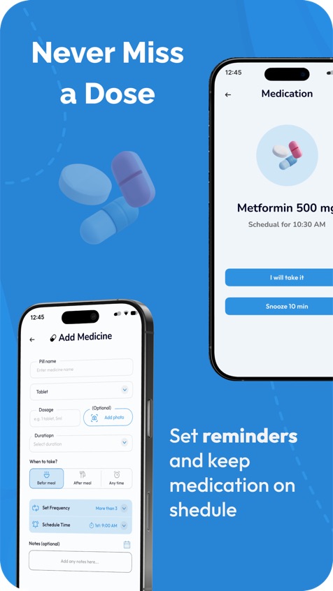 Medication reminders and add-medicine form